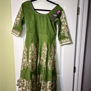 Green anarkali Dress with Gold Embroidery